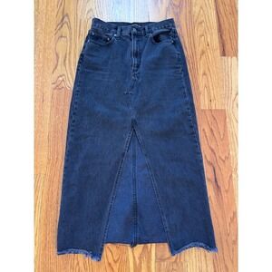 Denim Forum The 90s Vintage Maxi Jean Skirt Black Frayed Hem Size 27 High Rise